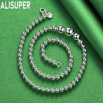 925 стерлингового серебра 6 8 10 12 мм гладкий шарик бусины цепочка браслет ожерелье модные свадебные украшения 45CM