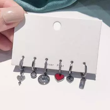 925 стерлингового серебра 6-элементный женский комплект сережек-колец в форме смайла и сердца личные украшения для вечеринки подарок