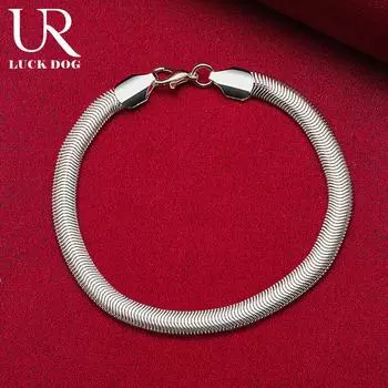 925 стерлингового серебра 6 мм плоский браслет-цепочка в виде змеи модные свадебные украшения 20CM