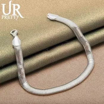 925 стерлингового серебра 6 мм плоский браслет-цепочка в виде змеи модные свадебные украшения 20CM