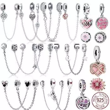 925 стерлингового серебра 9 моделей циркон цепочка безопасности подвески бусины подходят оригинальные браслеты подвески подвески своими руками