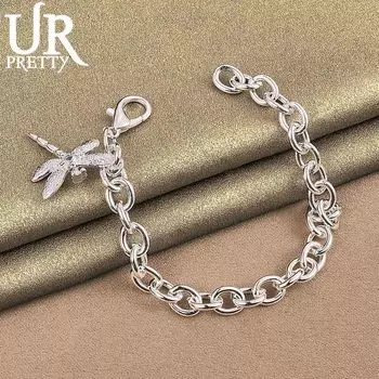 925 стерлингового серебра AAA циркон стрекоза кулон браслет модные свадебные украшения 20CM