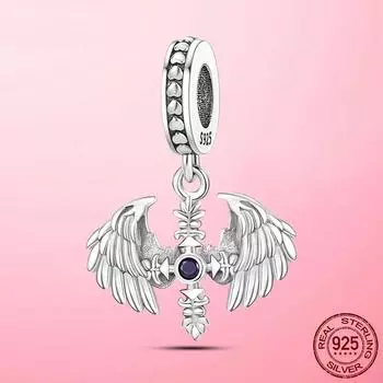 925 стерлингового серебра ангельские крылья перья подвески подходят оригинальный модный браслет ожерелье DIY ювелирные украшения подарок для женщин мужчин