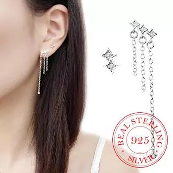 925 стерлингового серебра асимметричные кисточки звезды капли серьги гипоаллергенные для женщин мода свадьба вечеринка подарок ювелирные изделия