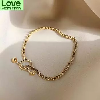 925 стерлингового серебра асимметричный браслет с цепочкой из бисера геометрический браслет для женщин золотой браслет с застежкой Ot ювелирные изделия подарки S -B445