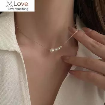 925 стерлингового серебра белый искусственный жемчуг бусины колье ключица цепь ожерелье для женщин коробка цепь ожерелье ювелирные изделия подарок на вечеринку