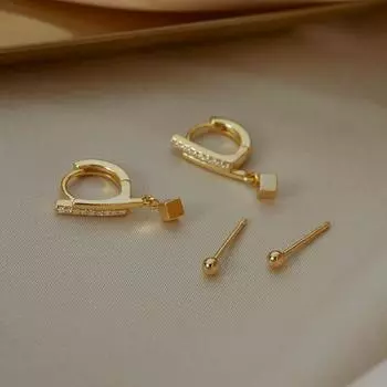 925 стерлингового серебра блестящие циркониевые маленькие квадратные серьги-кольца для женщин вечерние золото серебряный цвет геометрические украшения S-E1298