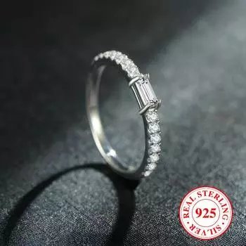 925 стерлингового серебра блестящие циркониевые прямоугольные кольца для женщин обручальное кольцо роскошные ювелирные изделия 6 серебряный