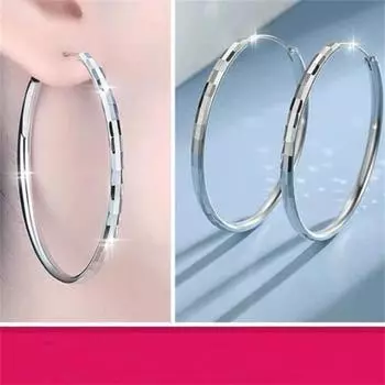 925 стерлингового серебра блестящие серьги-кольца для женщин 3.0 мм модные серьги ювелирные изделия для женщин большой подарок для ушей