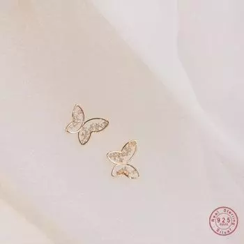925 стерлингового серебра Богемия золотые полые серьги бабочки женские изысканные маленькие повседневные ювелирные аксессуары подарок девушке 1 pair серебряный