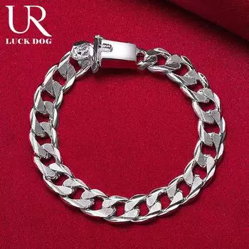 925 стерлингового серебра боковой цепи 10 мм квадратная пряжка браслет модные свадебные украшения 20CM