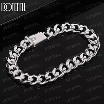 925 стерлингового серебра боковой цепи 10 мм квадратная пряжка браслет модные свадебные украшения 20CM