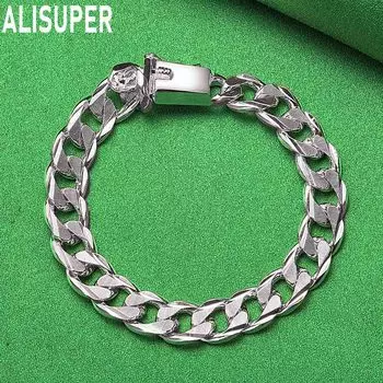 925 стерлингового серебра боковой цепи 10 мм квадратная пряжка браслет модные свадебные украшения 20CM