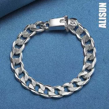 925 стерлингового серебра боковой цепи 10 мм квадратная пряжка браслет модные свадебные украшения 20CM