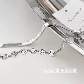 925 стерлингового серебра браслет женский простой смайлик квадратный многослойный носить ретро ins нишевый дизайн модный корейский интернет знаменитости ювелирные изделия 925 silver