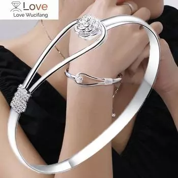 925 стерлингового серебра браслеты для женщин изысканный элегантный цветок браслет регулируемые ювелирные изделия мода вечеринка подарки девушка студентка