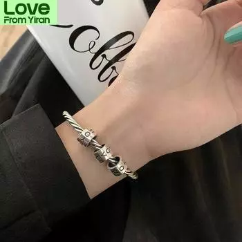 925 стерлингового серебра буква круг браслеты браслеты для женщин мужчин любовник манжета браслет подарок на день святого валентина