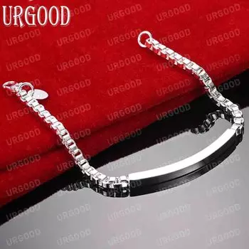 925 стерлингового серебра цепочка-коробка гладкий боковой браслет модные свадебные украшения 20CM