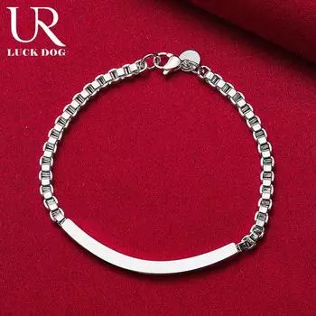 925 стерлингового серебра цепочка-коробка гладкий боковой браслет модные свадебные украшения 20CM