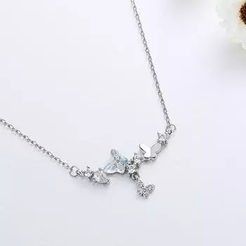 925 стерлингового серебра циркон бабочка ожерелье кулон для женщин свадебная мода новые ювелирные изделия аксессуары dz359