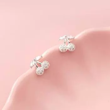 925 стерлингового серебра циркон милые вишневые серьги-гвоздики с подвесками для женщин девочек вечеринка день рождения мода новый ювелирный подарок Eh902