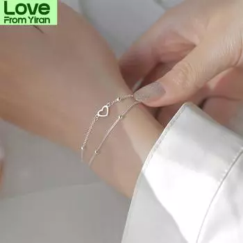 925 стерлингового серебра двухслойные браслеты с подвесками в виде сердца и браслет для женщин и девочек элегантный день рождения свадьба вечеринка Sl001