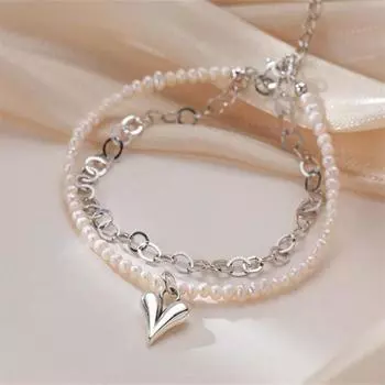 925 стерлингового серебра двухслойный браслет с подвесками в форме сердца и браслет для женщин модные ювелирные изделия Pulseras Mujer SL367