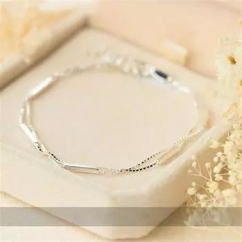 925 стерлингового серебра двухслойный геометрический браслет с подвесками и браслет для женщин модные ювелирные изделия свадебный подарок на вечеринку sl009