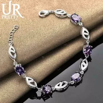 925 стерлингового серебра фиолетовый AAA браслет Хао Ши модные свадебные украшения 20CM