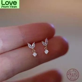 925 стерлингового серебра французские простые хрустальные серьги-гвоздики в форме бутона женские легкие роскошные темпераментные свадебные украшения для вечеринки подарок золотой