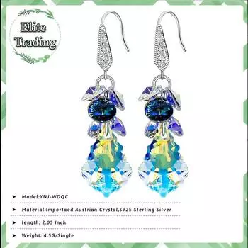 925 стерлингового серебра гипоаллергенные ювелирные изделия женские серьги-подвески в форме слезы с кристаллами A pair of earrings