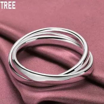 925 стерлингового серебра гладкое двойное кольцо браслет модные свадебные украшения 67MM