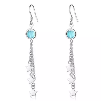 925 стерлингового серебра кисточка звезда капли серьги для женщин подарочные ювелирные изделия синий хрустальный шар серьги женские уха pendientes
