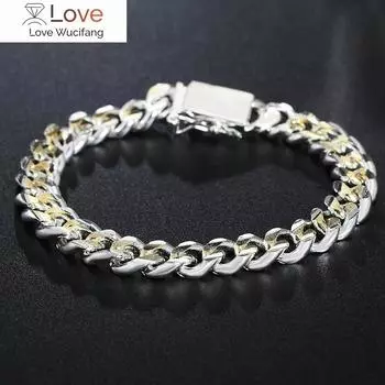925 стерлингового серебра классический 10 мм цепочка квадратная пряжка золотой браслет для женщин мужчин свадебные подарки мода темперамент ювелирные изделия