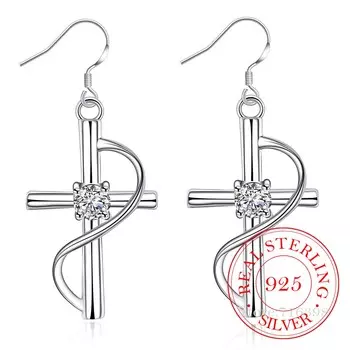925 стерлингового серебра крест кристалл винтажные длинные висячие серьги для женщин помолвка свадьба вечеринка ювелирные изделия