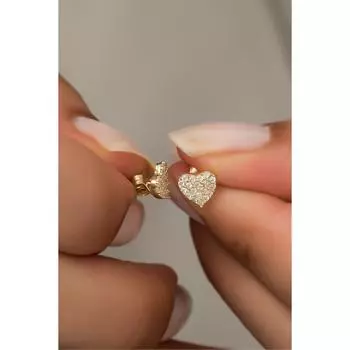 925 стерлингового серебра Крошечные золотые серьги с сердечком из циркона