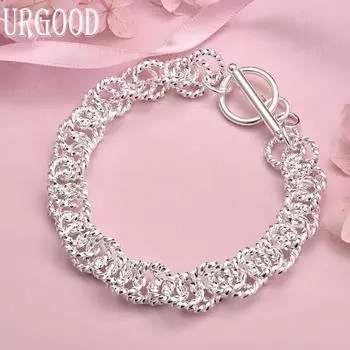 925 стерлингового серебра круглая цепочка OT пряжка браслет модные свадебные украшения 20CM