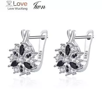 925 стерлингового серебра круглые черные модные шпинель помолвочные серьги-кольца для женщин ювелирные украшения Bijoux I212