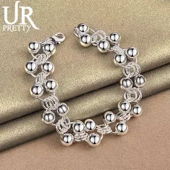 925 стерлингового серебра круглые гладкие полные бусины модные свадебные украшения 20CM