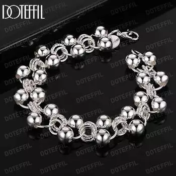 925 стерлингового серебра круглые гладкие полные бусины модные свадебные украшения 20CM