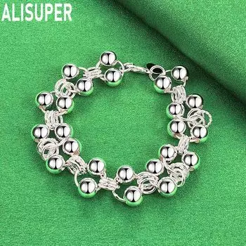 925 стерлингового серебра круглые гладкие полные бусины модные свадебные украшения 20CM