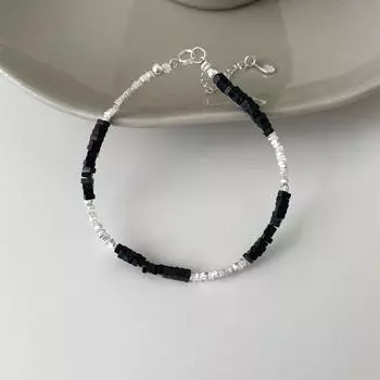 925 стерлингового серебра круглый браслет из бусин женский нишевый элитный ощущение прохлады sa spice girl черный камень украшения для рук сломанные серебряные украшения 925 silver