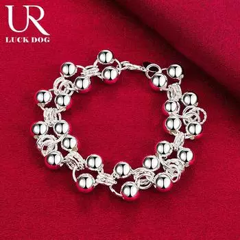 925 стерлингового серебра круглый гладкий полный браслет из бисера модные украшения 20CM