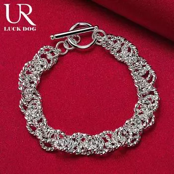 925 стерлингового серебра круглый плетеный браслет цепочка OT пряжка модные свадебные украшения 20CM