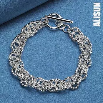 925 стерлингового серебра круглый плетеный браслет цепочка OT пряжка модные свадебные украшения 20CM