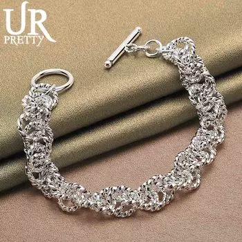 925 стерлингового серебра круглый плетеный браслет цепочка OT пряжка модные свадебные украшения 20CM