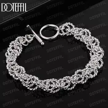 925 стерлингового серебра круглый плетеный браслет цепочка OT пряжка модные свадебные украшения 20CM