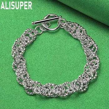 925 стерлингового серебра круглый плетеный браслет цепочка OT пряжка модные свадебные украшения 20CM