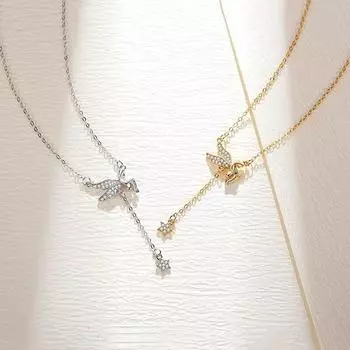 925 стерлингового серебра крыльев девушки ожерелье для женщин длинная кисточка звезда ключицы цепи ожерелья ювелирные изделия для вечеринок