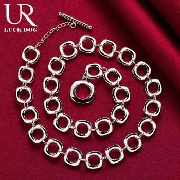 925 стерлингового серебра квадратная цепь 20 дюймов женское ожерелье модные свадебные украшения 45CM